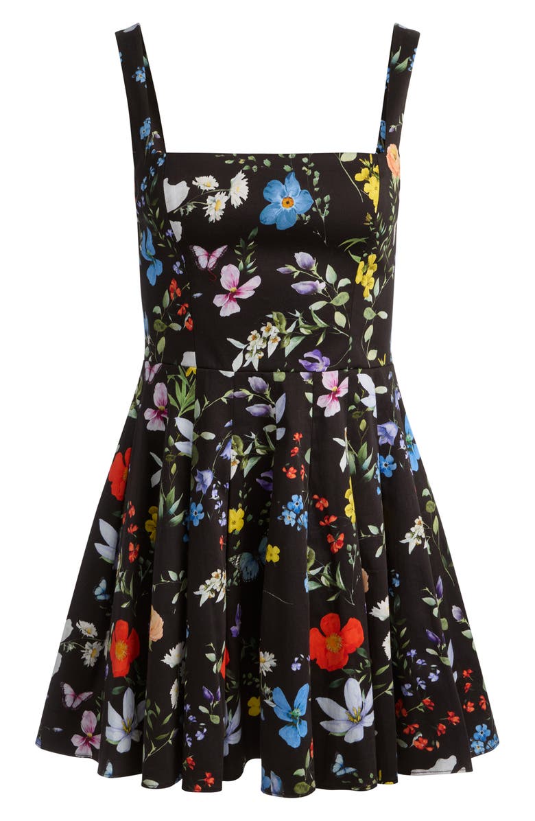 Alice + Olivia Veda Floral Pleated Stretch Cotton Minidress, Alternate, color, Twisting Vines Black