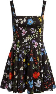 Alice + Olivia Veda Floral Pleated Stretch Cotton Minidress