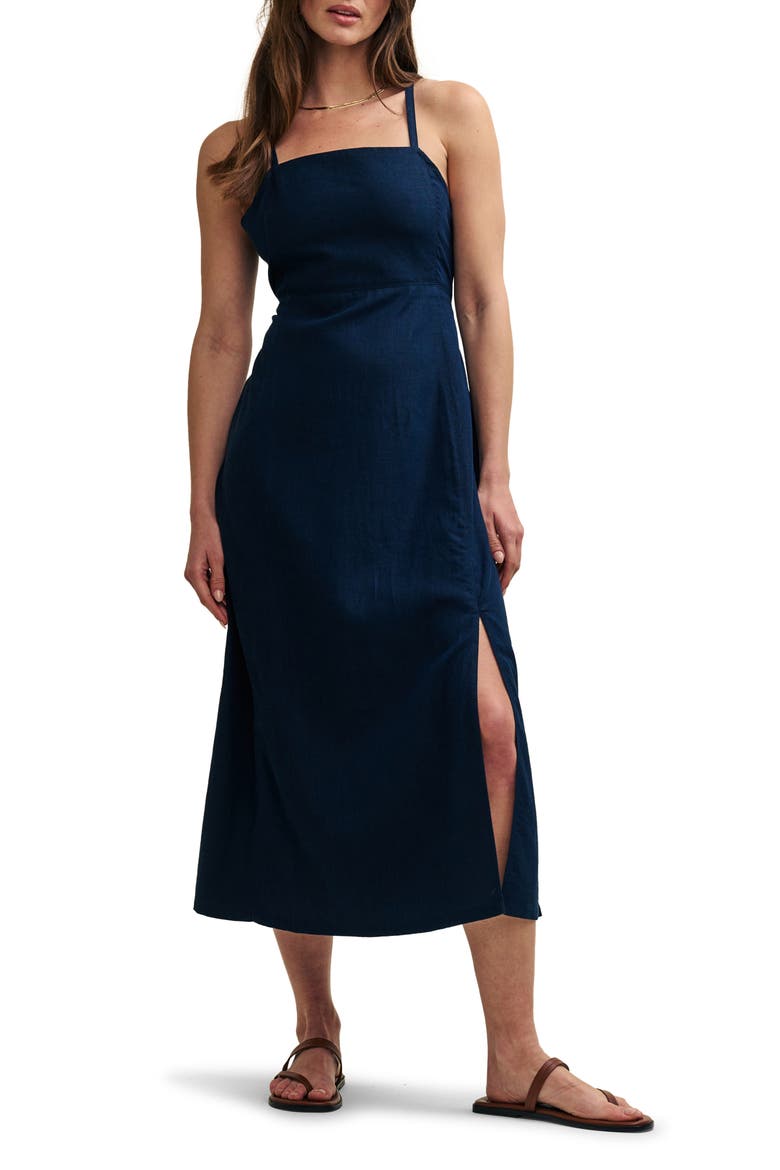 Maddy Dark Denim Twill Midi Dress, Main, color, BLUE