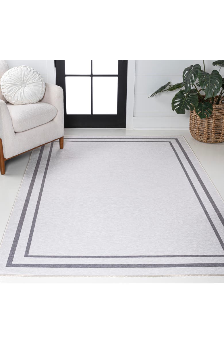 JONATHAN Y Sloane Classic 2-Stripe Border Washable Area Rug, Alternate, color, White/Gray
