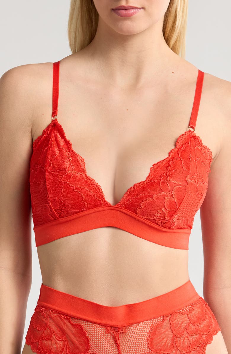 KILO BRAVA Triangle Lace Bralette, Main, color, Tigerlily