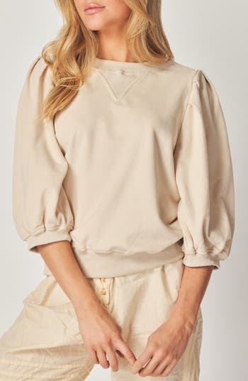 Bluegrey Balloon Sleeve Crop Sweatshirt In Beige