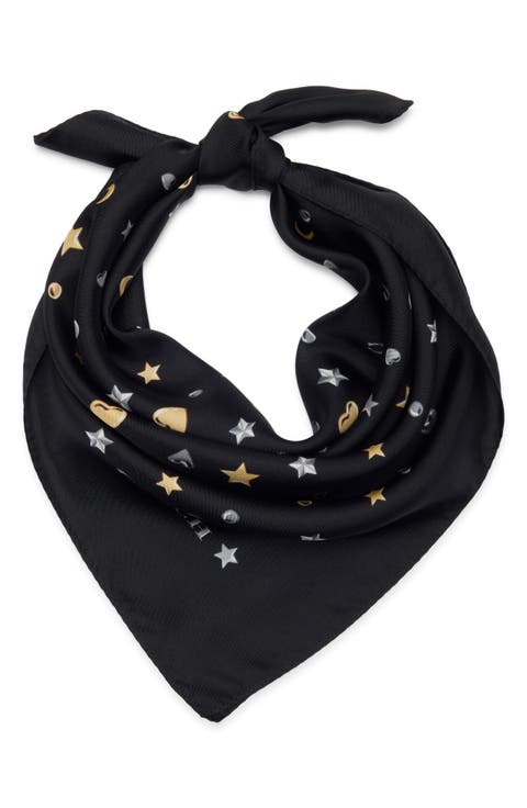 Star & Moon Print Silk Scarf