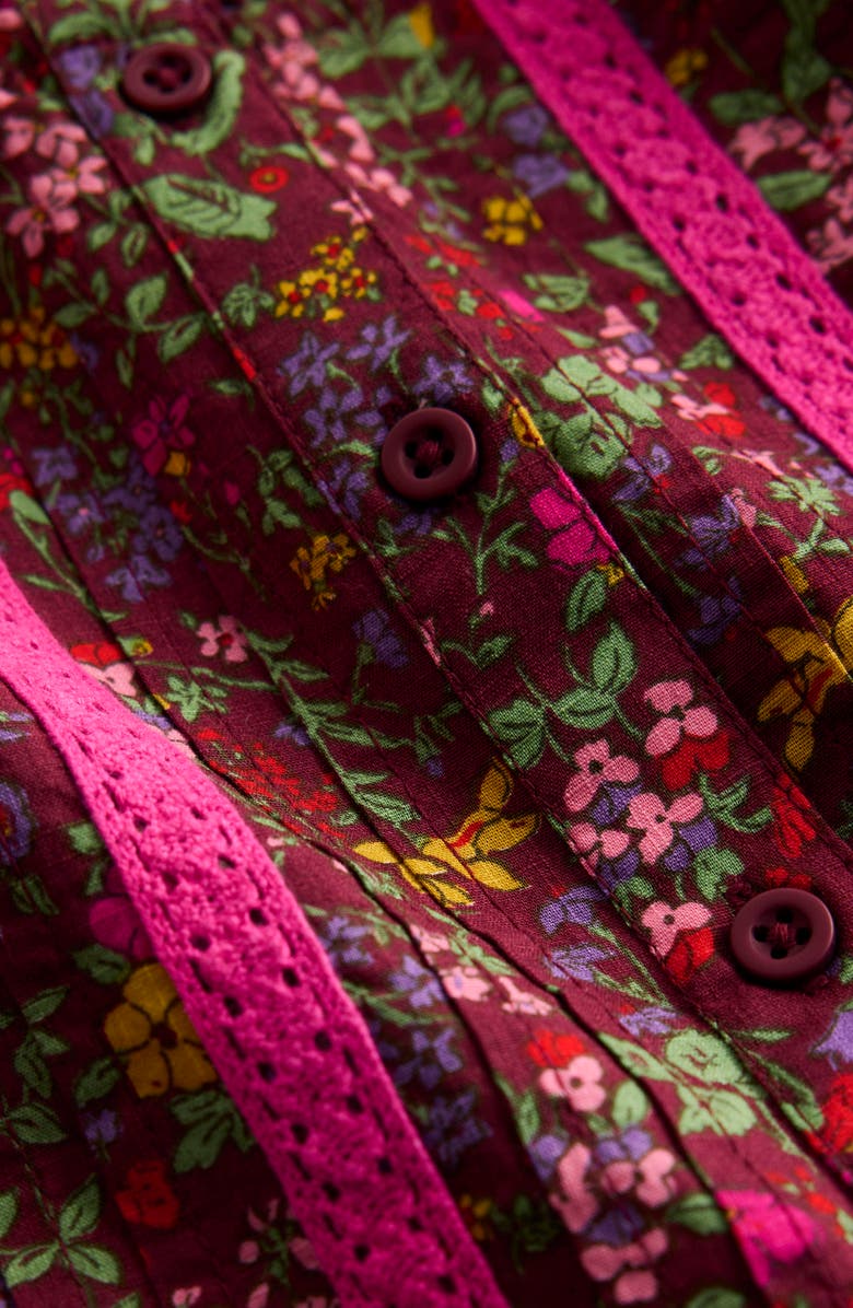 Mini Boden Kids' Floral Print Lace Trim Dress, Alternate, color, Chestnut Flower Meadow