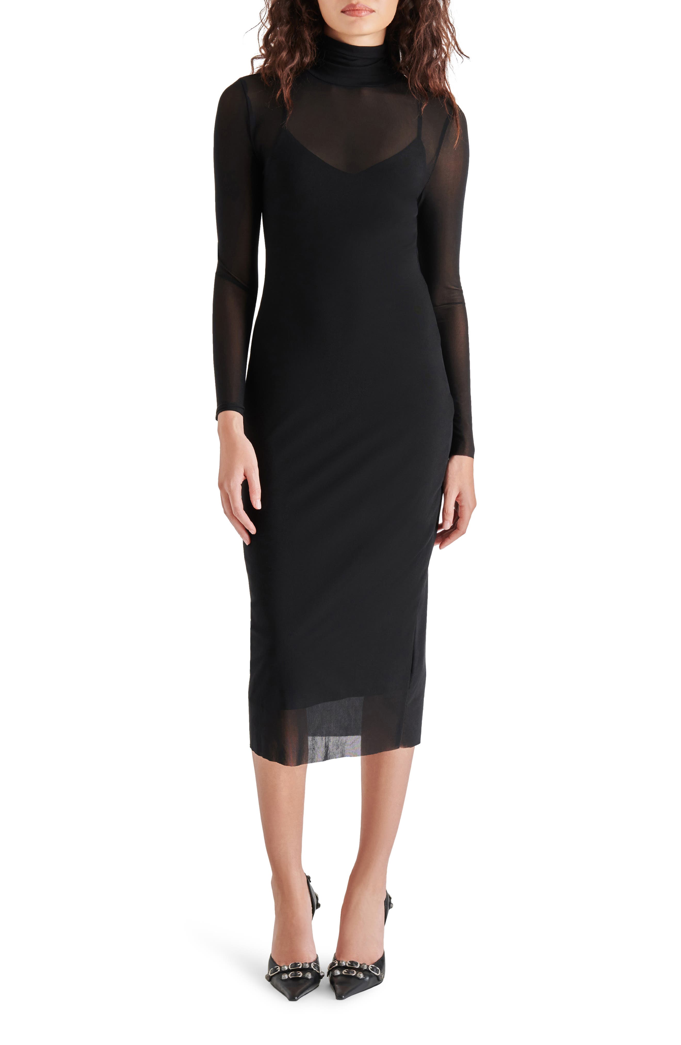 Steve Madden Vivienne Long Sleeve Mesh Midi Dress