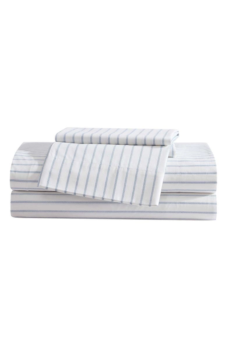 Eddie Bauer Essential Stripe Sheet Set, Main, color, White/ Soft Blue/ Dark Blue