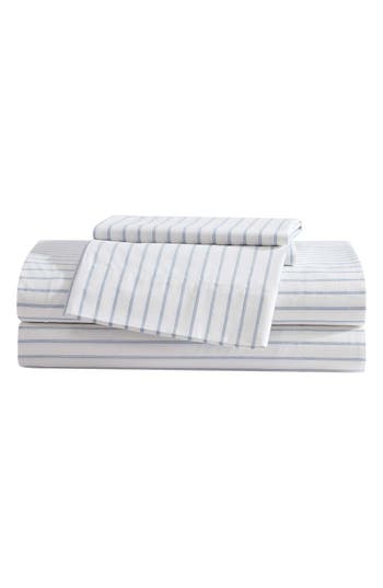 Eddie Bauer Essential Stripe Sheet Set In White/soft Blue/dark Blue