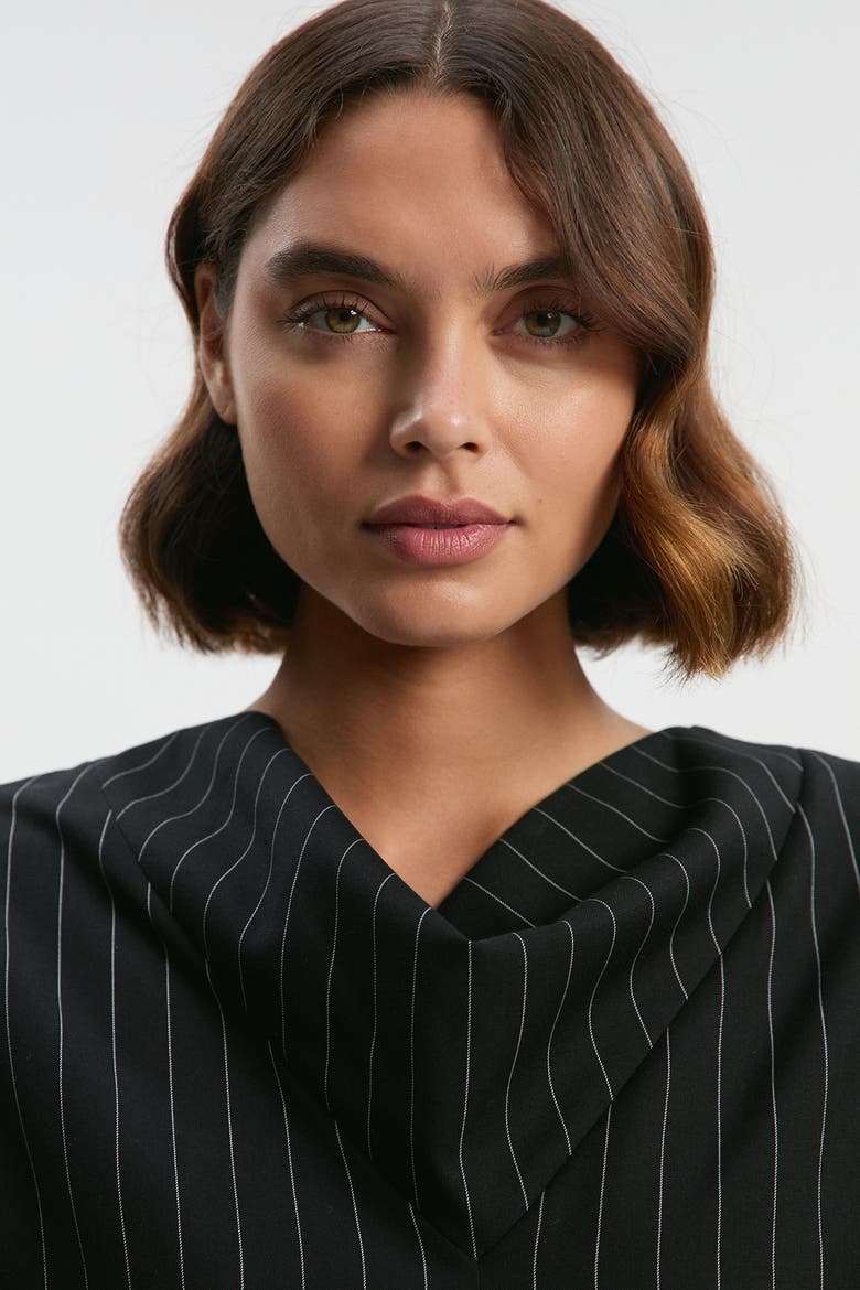 Pinstripe Cowl Neck Midi Dress, Alternate, color, Black