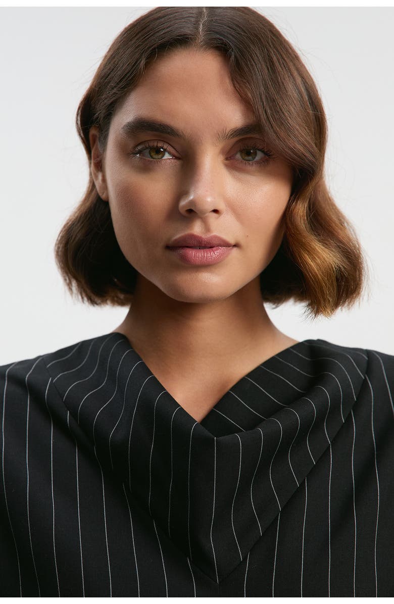 Karen Millen Pinstripe Cowl Neck Midi Dress, Alternate, color, Black