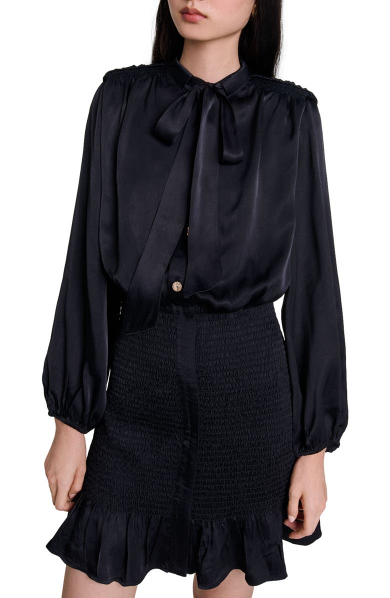 maje Short smocked dress, Alternate, color,