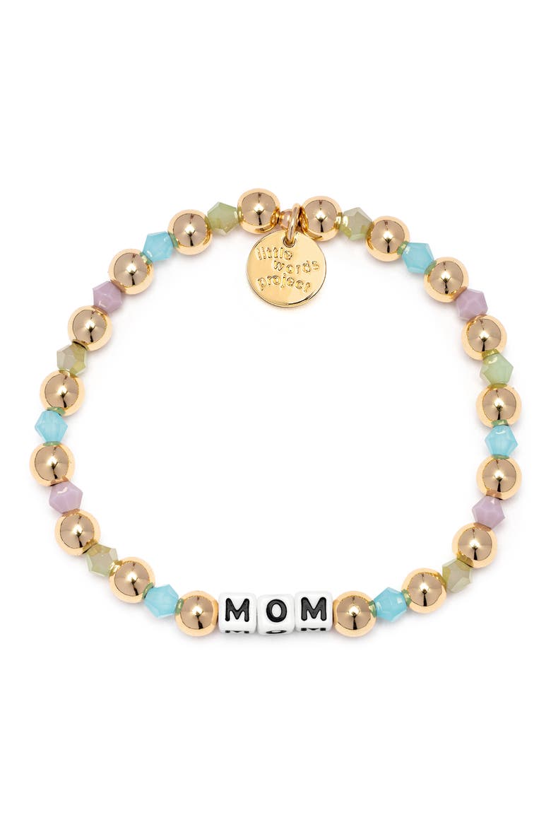 Mom Beaded Stretch Bracelet, Main, color, GOLD MULTI