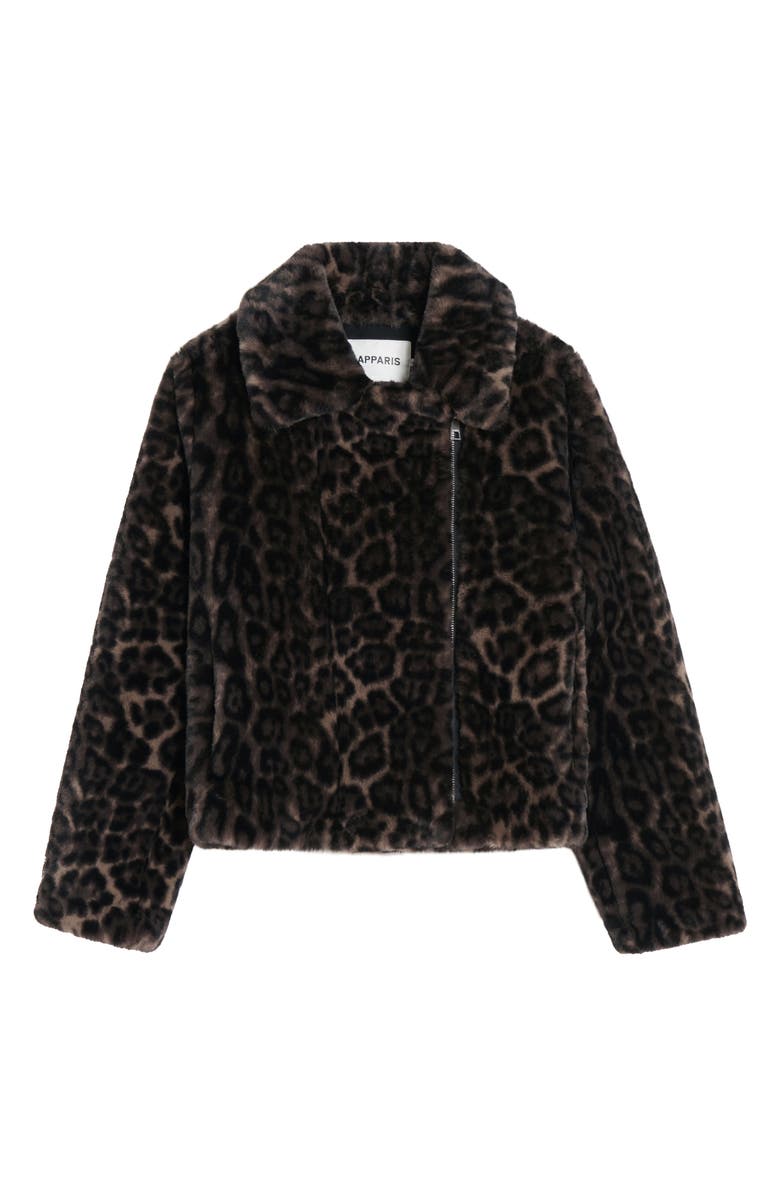 Apparis Dahlia Leopard Recycled Polyester Pluche<sup>™</sup> Faux Fur Biker Jacket, Alternate, color, 
