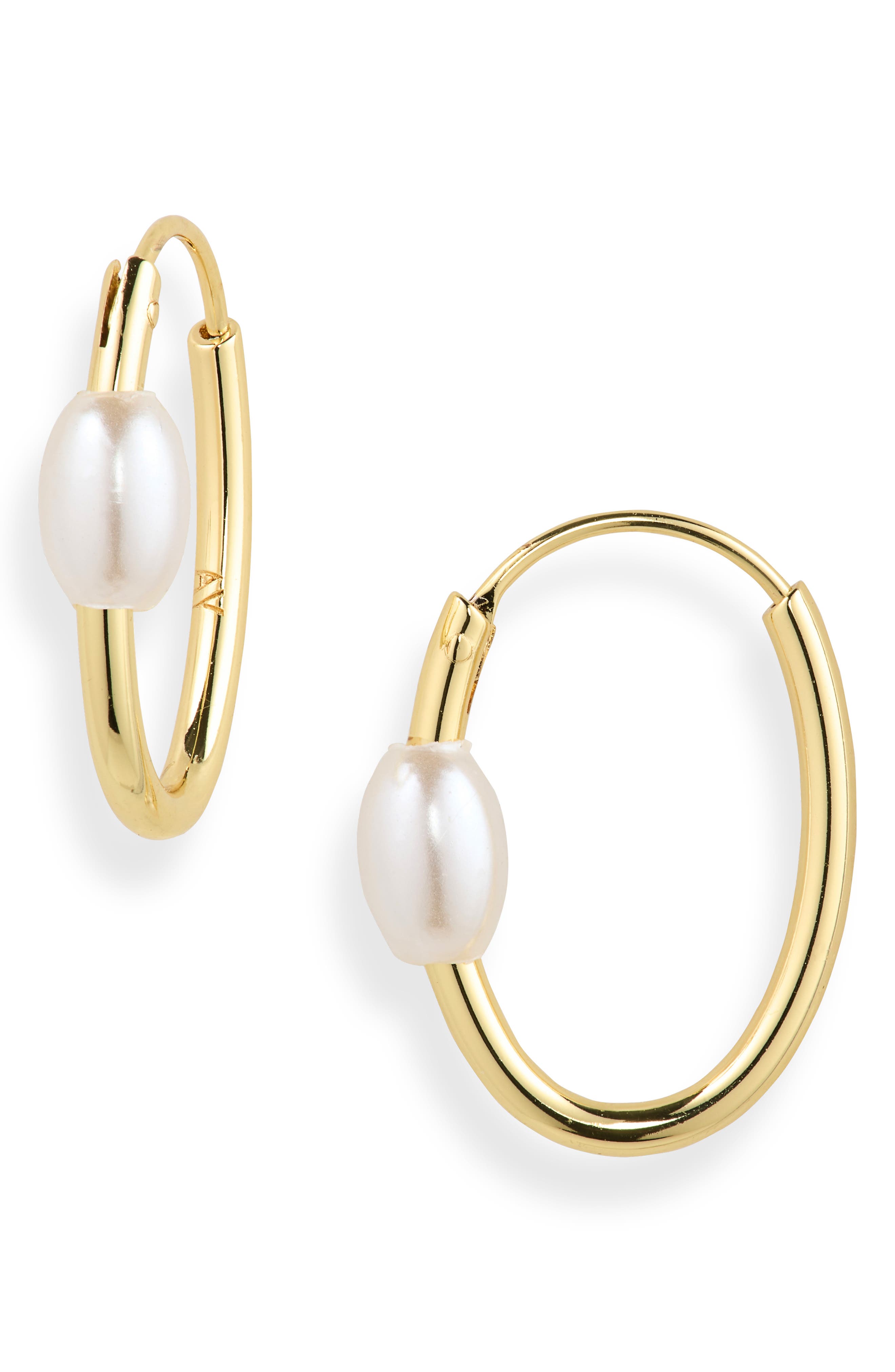 Single Faux Pearl Hoop Earrings