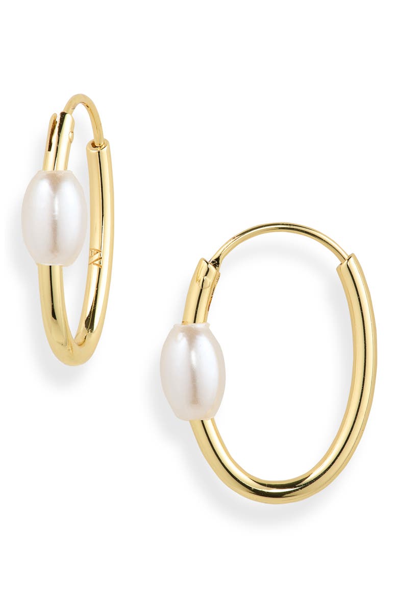 Single Faux Pearl Hoop Earrings, Main, color, GOLD