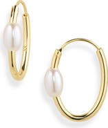 ARGENTO VIVO Single Faux Pearl Hoop Earrings