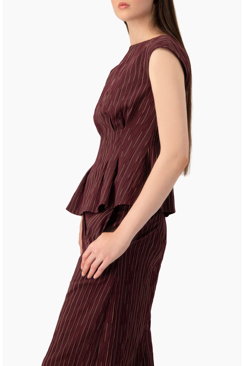 Sleeveless Pinstripe Peplum Blouse, Alternate, color, Wine