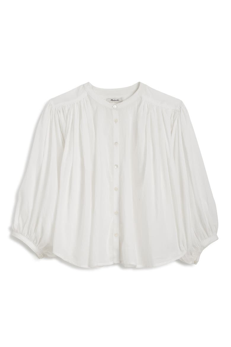 Shirred Voile Button-Up Top, Alternate, color, WHITE