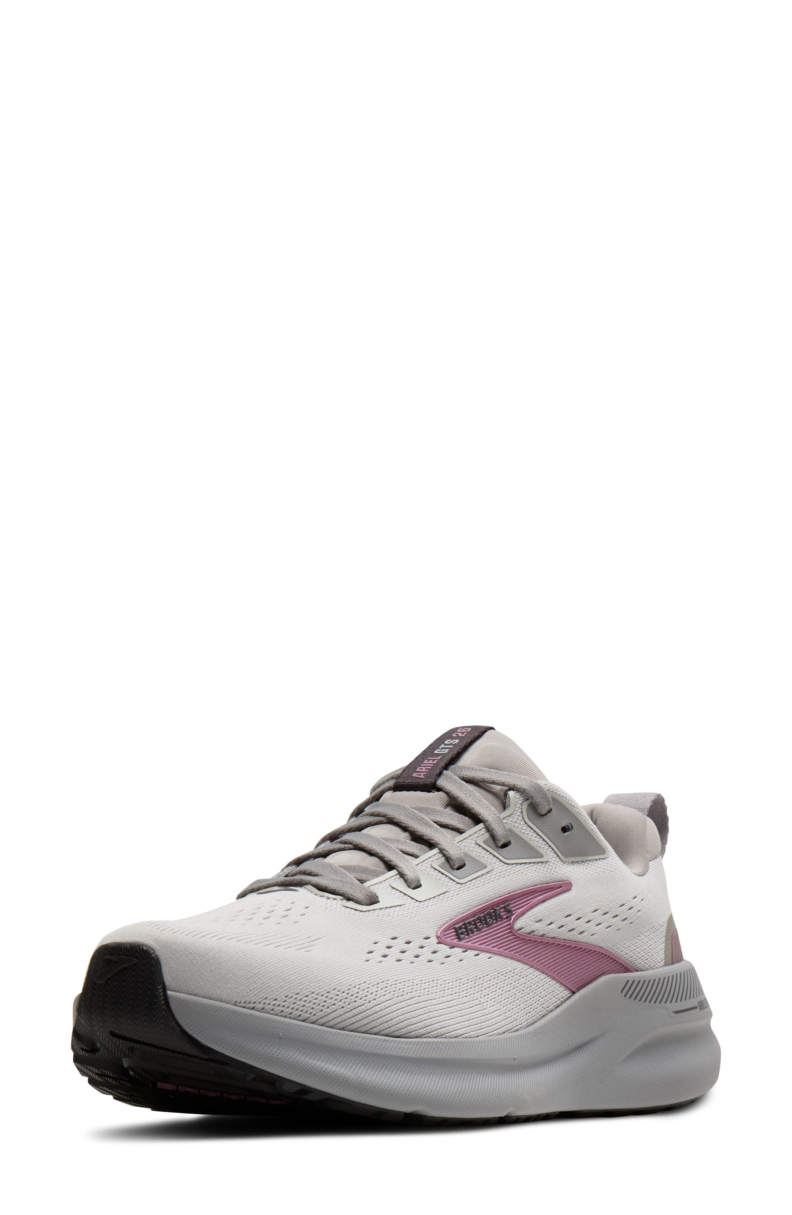 Brooks Ariel GTS 26 Running Shoe, Alternate, color, Oyster Mushroom/ Alloy/ Pink
