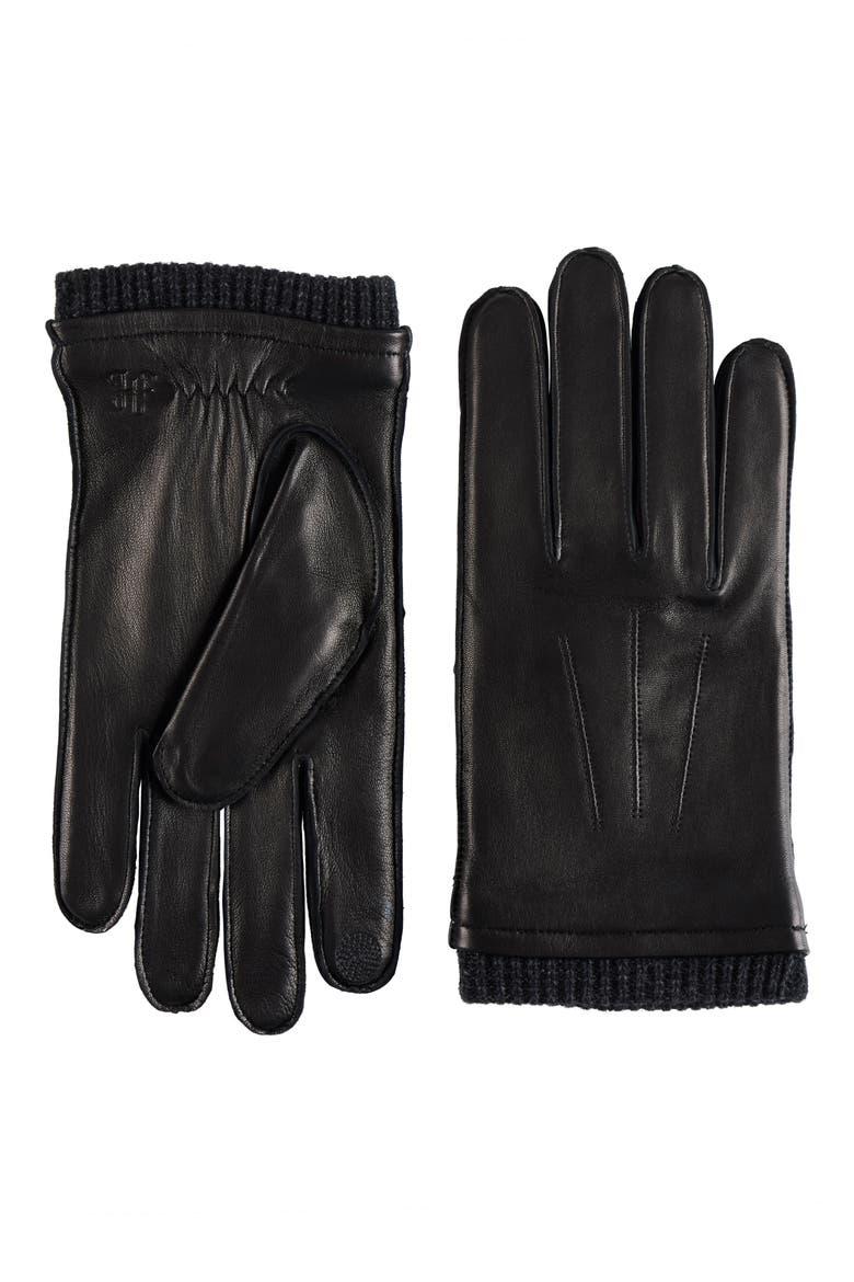 Leather Gloves, Main, color, BLACK