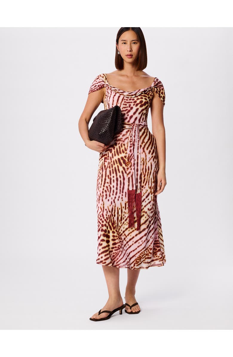 Whistles Orchid Print Scarf Midi Dress, Alternate, color, Pink/Multi