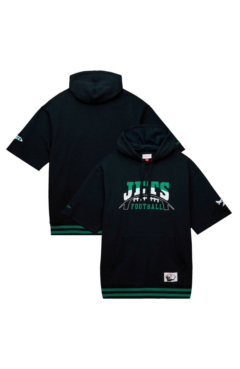 Mitchell & Ness Men's Mitchell & Ness Black New York Jets Pre-Game Short Sleeve Pullover Hoodie, Main, color, Black