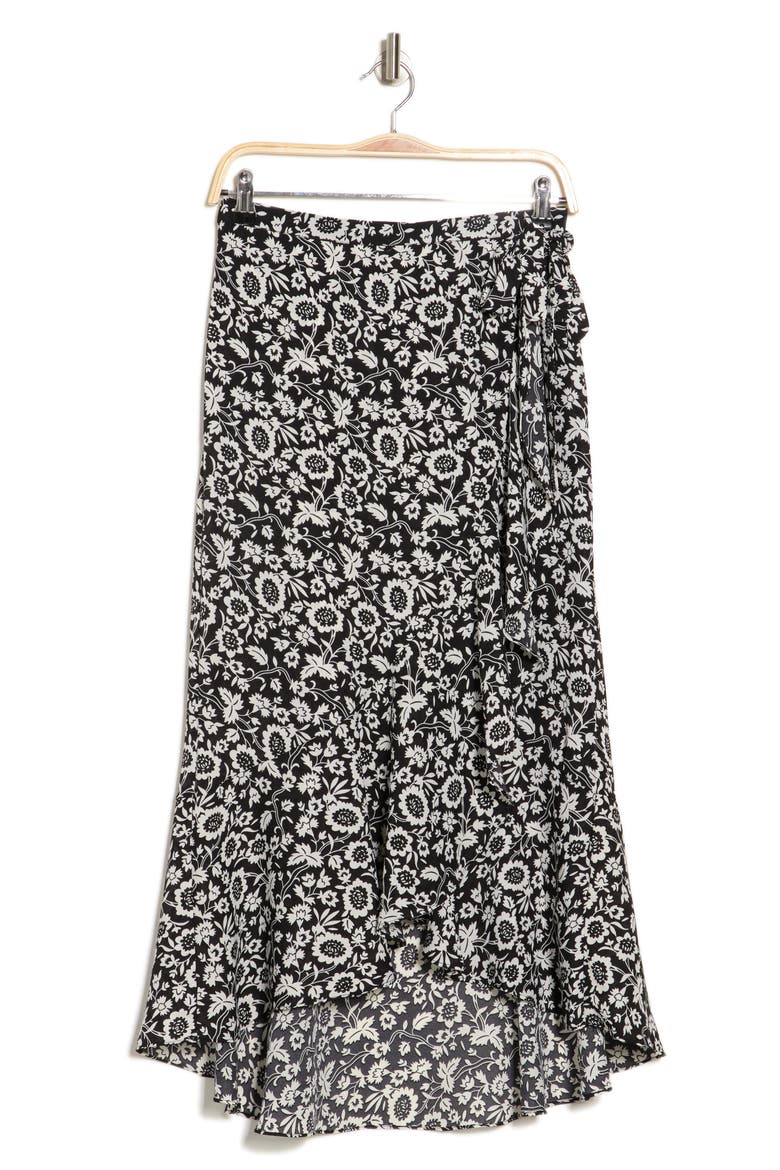 Side Tie Ruffle Maxi Skirt, Alternate, color, BLCK/ IVRY MED FLWY MRGLD