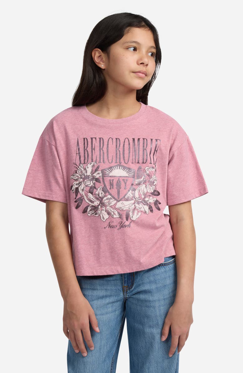 abercrombie kids Kids' Floral Crest Boxy Cotton Blend Graphic T-Shirt, Alternate, color, Alhmesa Ro