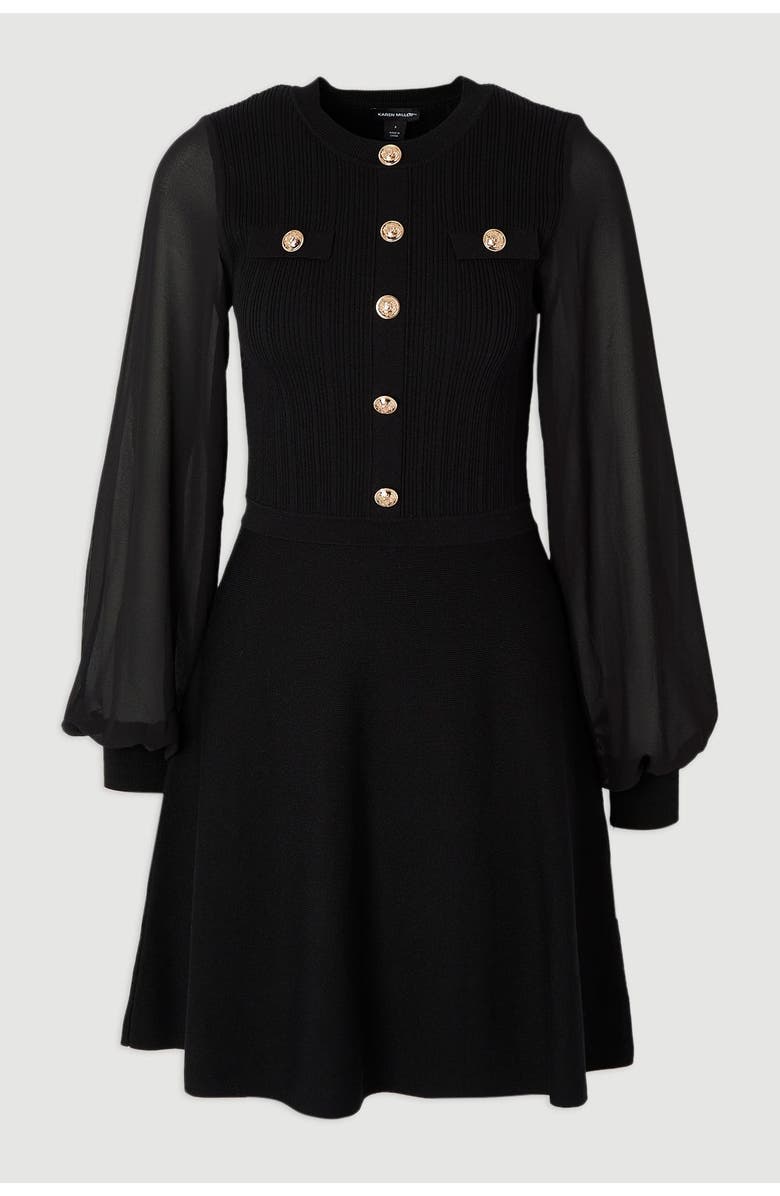 Karen Millen Chiffon Sleeve Mini Knit Dress, Alternate, color, Black
