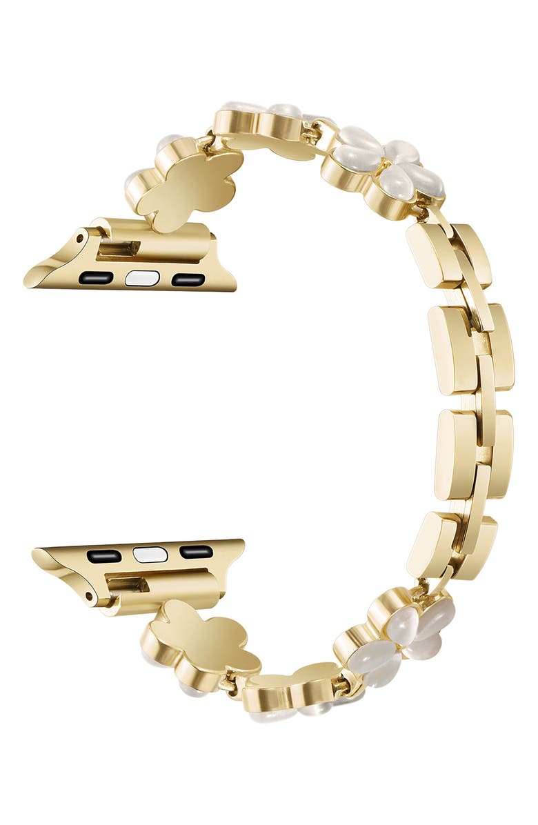 Posh Tech June Flower Stainless Steel Apple Watch<sup>®</sup> Watchband, Alternate, color, Gold
