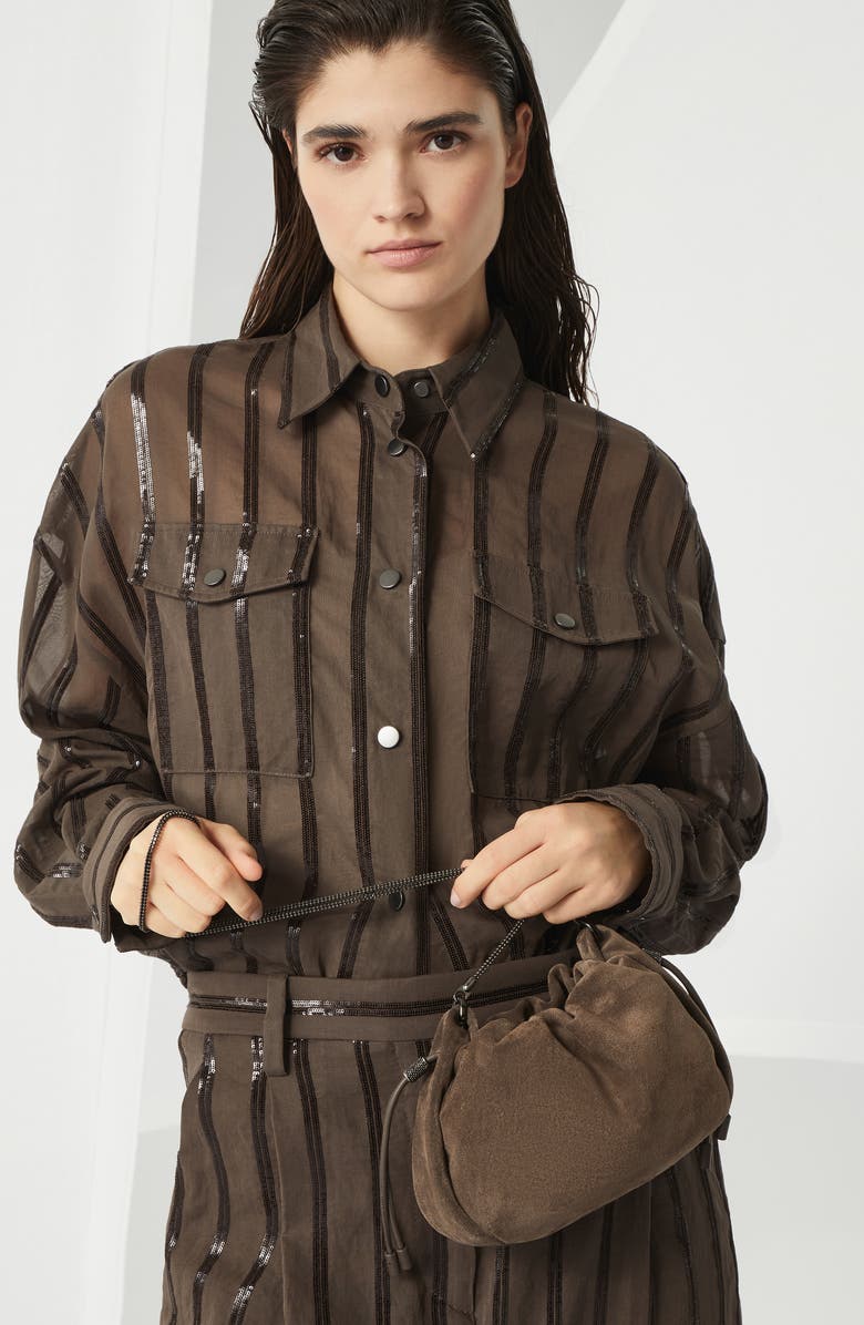 Brunello Cucinelli Suede mini Mellow Bucket bag, Alternate, color,