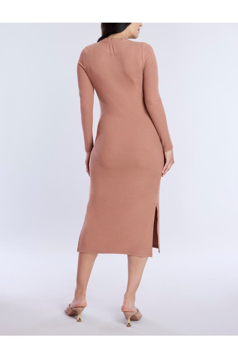 Crew Neck Rib Knit Long Sleeve Column Dress, Alternate, color, Mocha Mousse