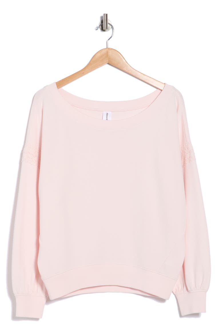 Lace Trim One-Shoulder Sweatshirt, Alternate, color, PINK HEAVEN