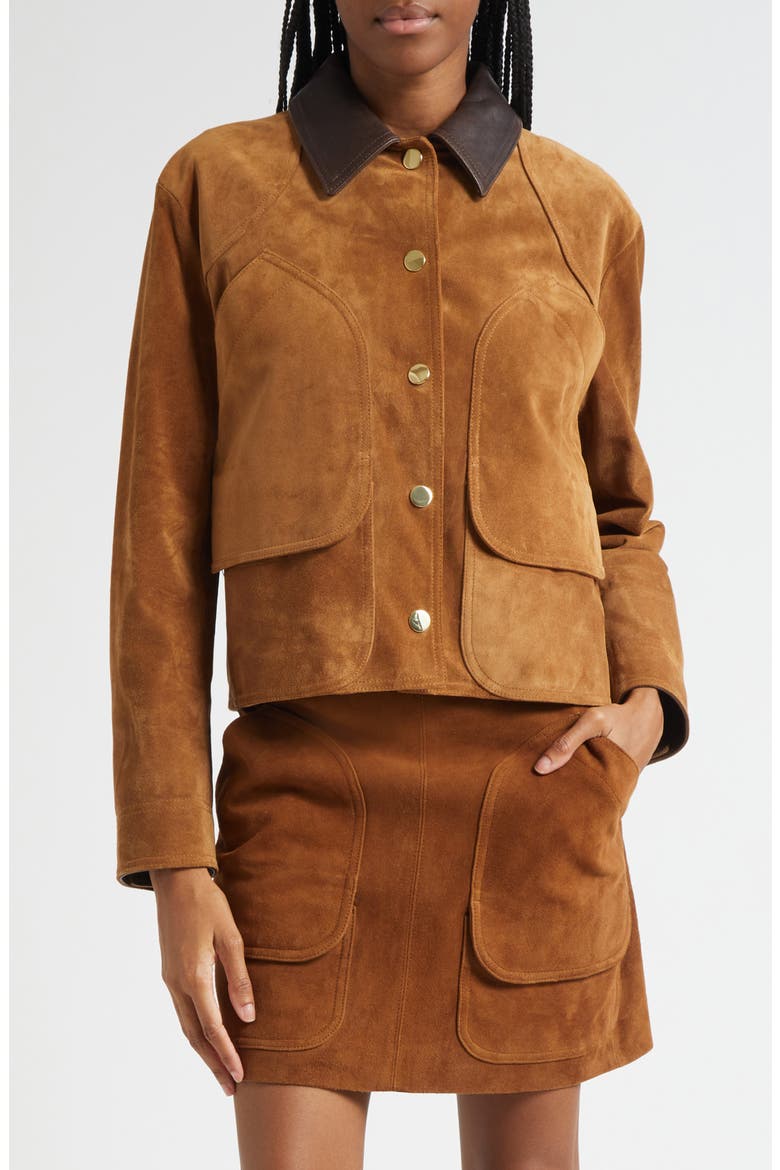 Walters Crop Suede Barn Jacket, Main, color, WHISKY