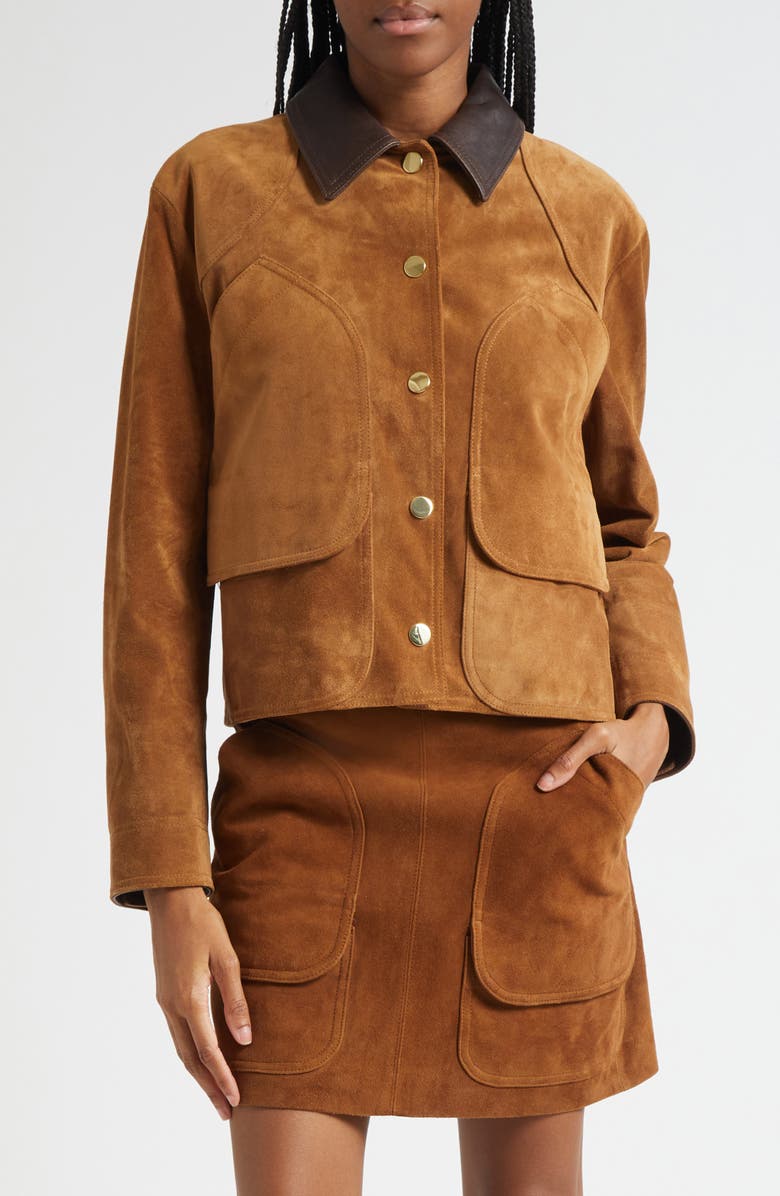 Veronica Beard Walters Crop Suede Barn Jacket, Main, color, Whisky