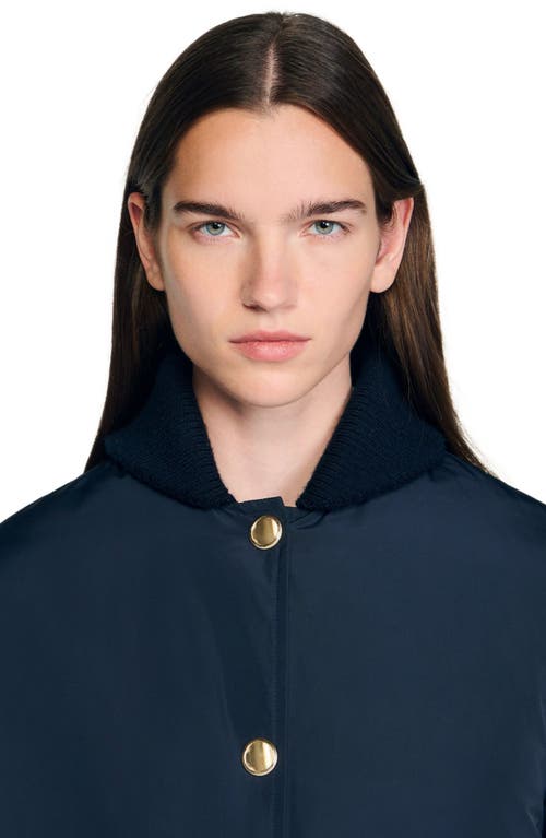 Sandro Puffer Jacket With Teddy Collar In Blue
