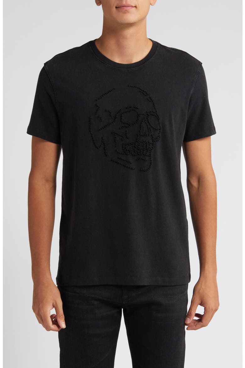 Beaded Skull Cotton T-Shirt, Main, color, BLACK