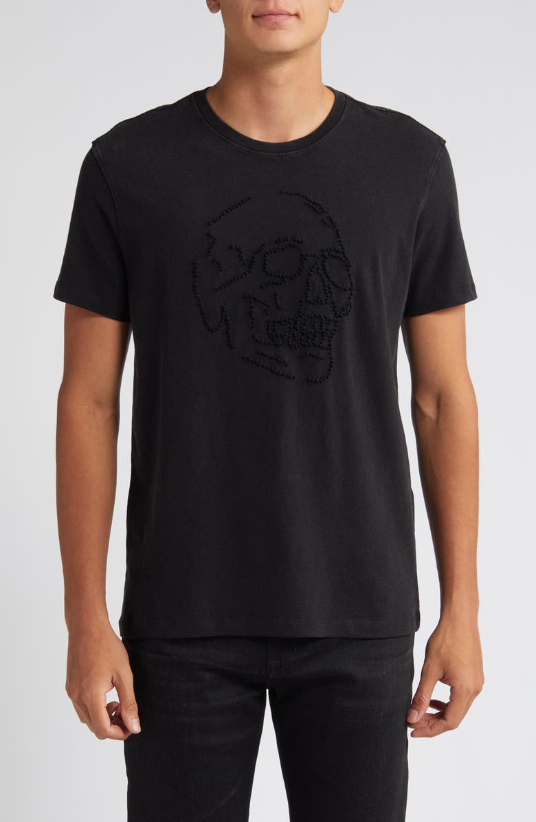 John Varvatos Beaded Skull Cotton T-Shirt, Main, color,