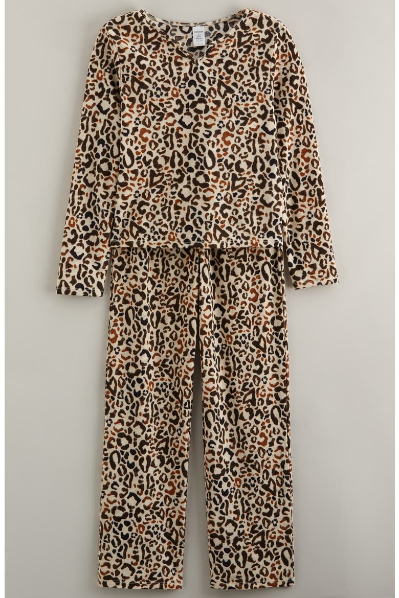 Kids' Print Rib Two-Piece Pajamas, Main, color, TAN CUTE CHEETAH SPOT