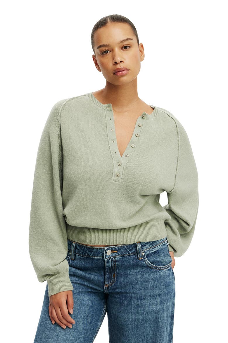 Women's Everfine Oversized Henley Knit, Main, color, Pale Eucalyptus