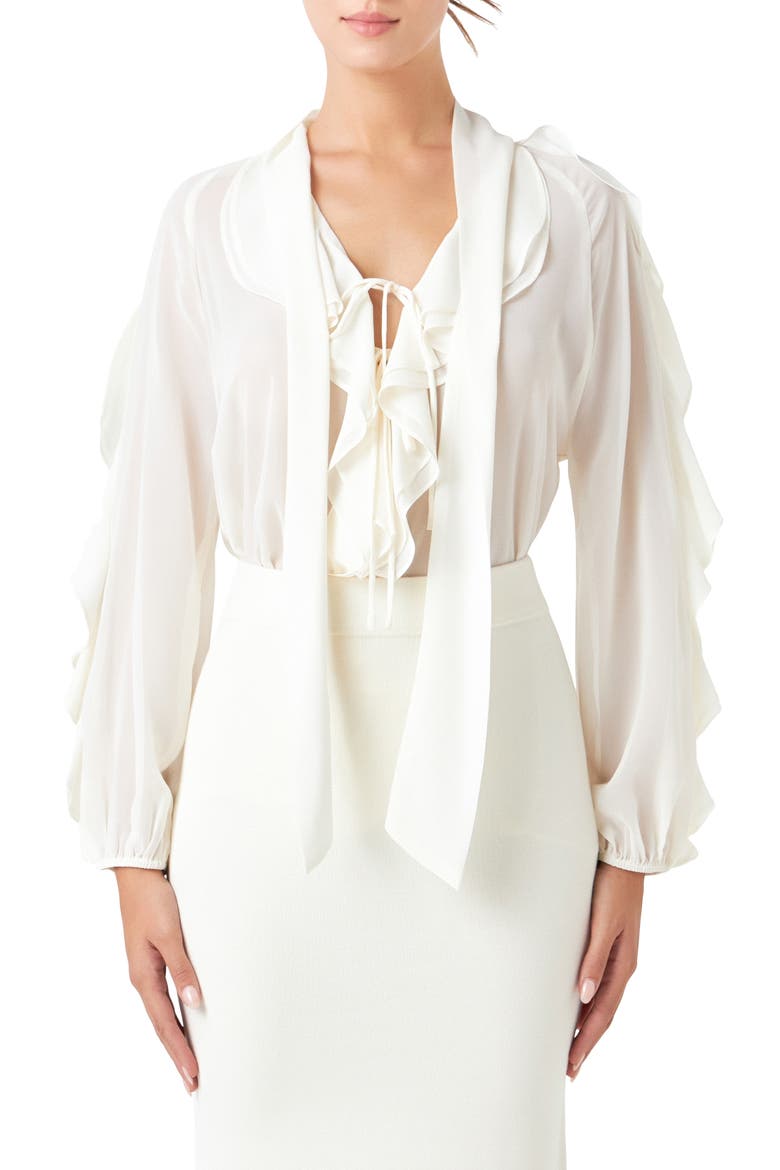 Sheer Chiffon Ruffle Shirt, Main, color, CREAM