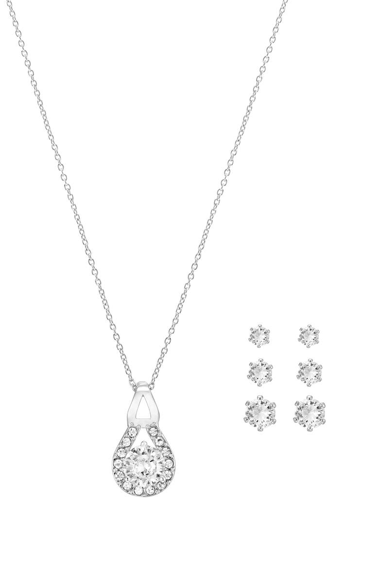 Cubic Zirconia Pendant Necklace & Stud Earrings Set, Alternate, color, SILVER