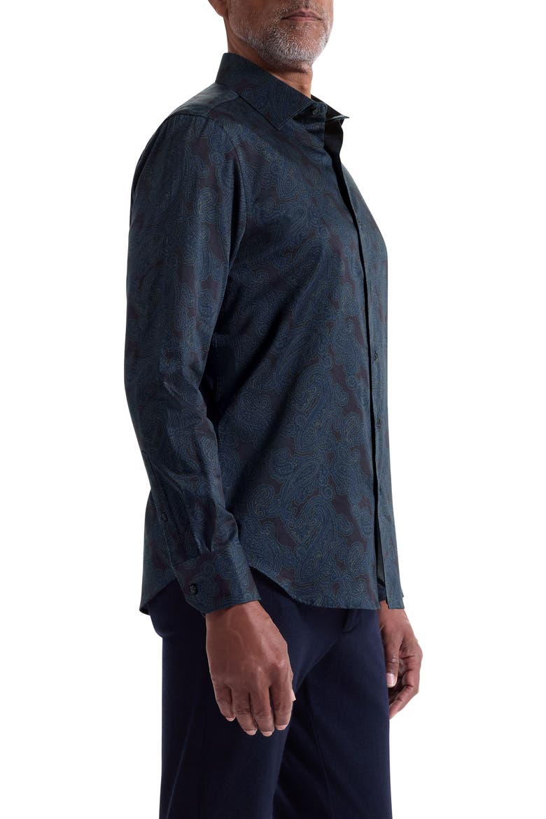 Axel Shaped Fit Paisley Stretch Button-Up Shirt, Alternate, color, EGGPLANT