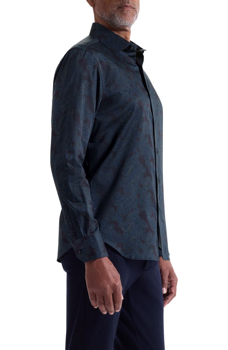 Bugatchi Axel Shaped Fit Paisley Stretch Button-Up Shirt, Alternate, color, Eggplant