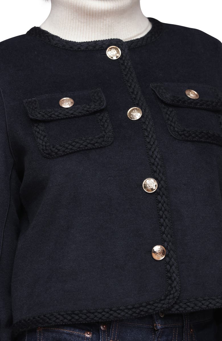 Bagatelle Cropped Collarless Jacket, Alternate, color, Navy