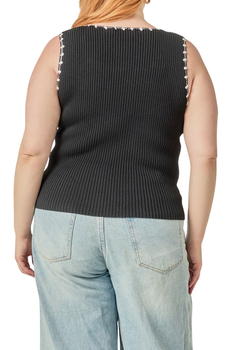 Crochet Trim Ribbed Sleeveless Top, Alternate, color, BLACK/ WHITE