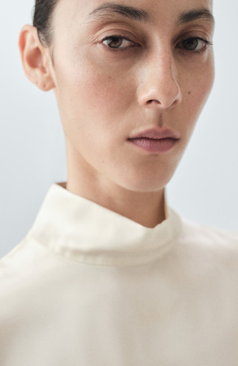 MANGO Selection Mock Neck Silk Satin Top, Alternate, color, Ecru