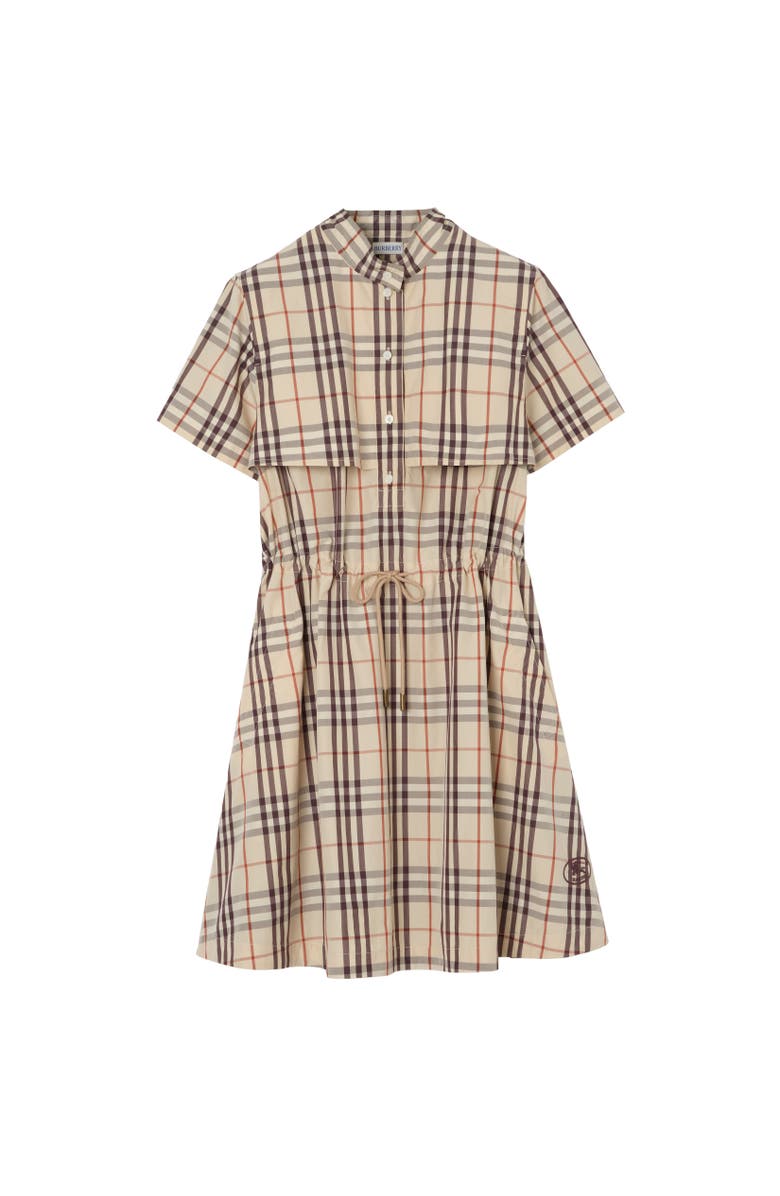 Burberry Check Cotton Dress, Alternate, color, Almond Beige