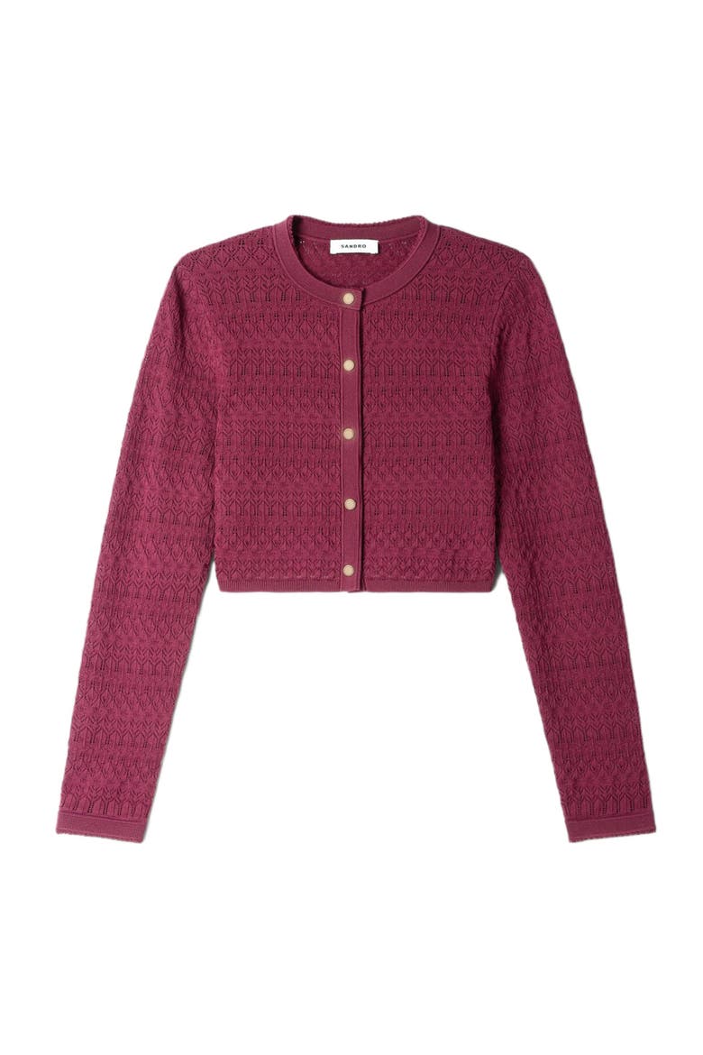 Cropped pointelle knit cardigan, Alternate, color, Bordeaux