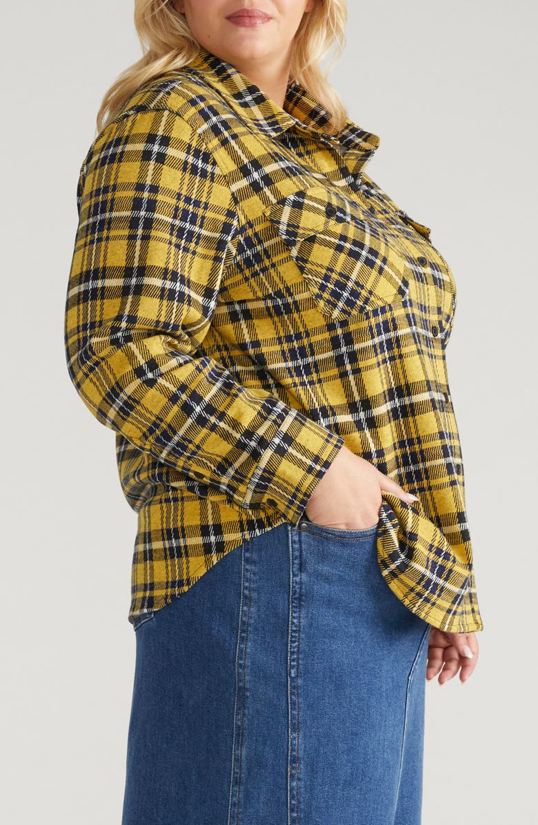 Universal Standard Maine Flannel Button-Up Shirt, Alternate, color, Chamomile Yellow Pla