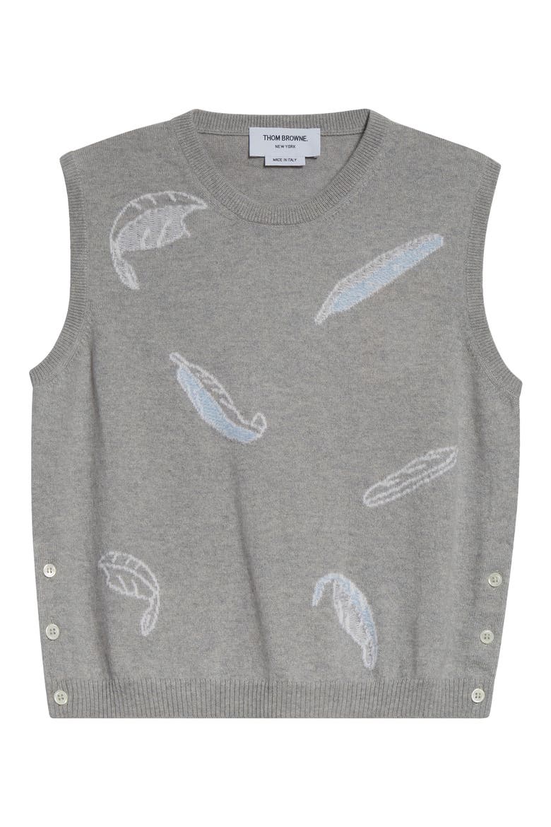 Feather Intarsia Cashmere Sweater Vest, Alternate, color, PALE GREY